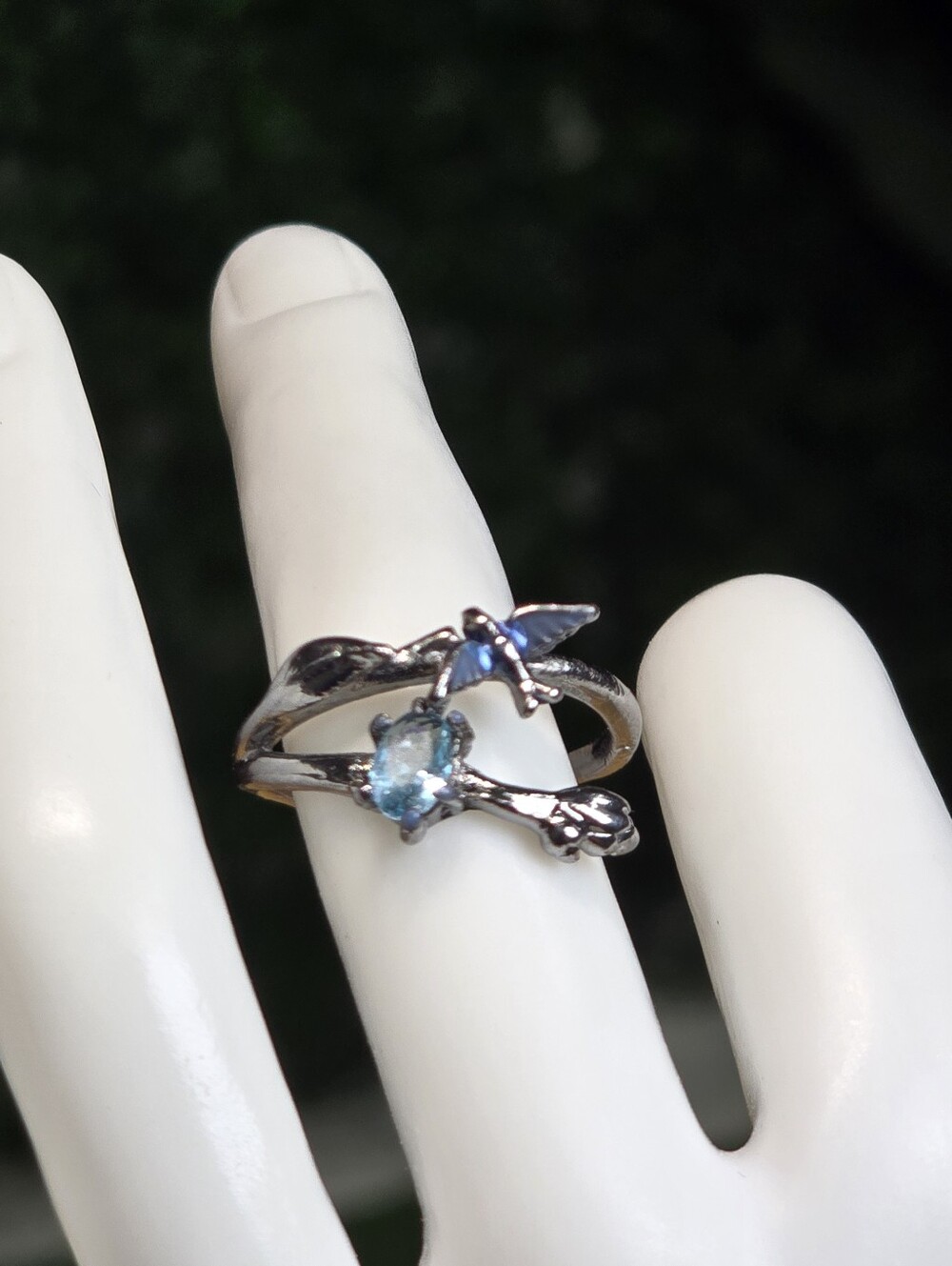 Silver Blue Butterfly and Flower Ring - Women's Fashion Jewelry